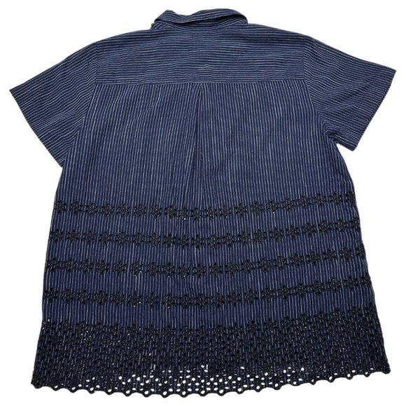 Madewell Eyelet-Hem Navy Striped Button Down Shirt - Picture 4 of 9